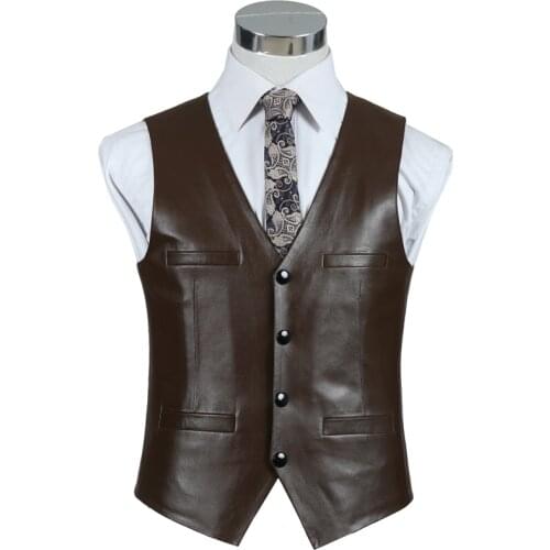 Genuine Leather Vest For Men Brown Black Real Sheepskin Slim Fit Fashion Mens Waistcoat Vests Top Motorcycle Clothes Plus Size