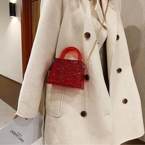 PVC Transparent Ice Crack Chain Jelly Lipstick Bag for Women Female Designer Luxury Crossbody Shoulder Bags Mini Purses Handbags