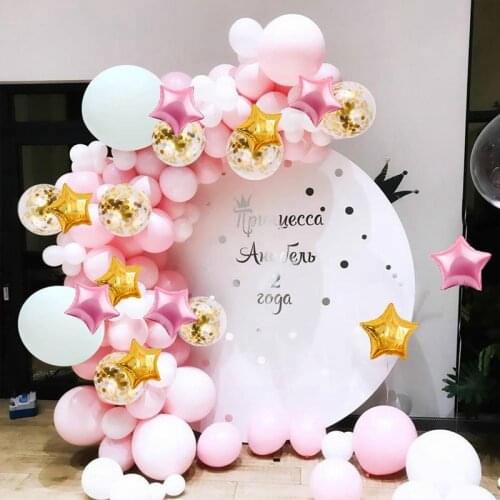 Pink Macaron Confetti Balloon Garland Happy Birthday Balloons Arch Kit Decoration for Baby Shower Girl Wedding Party Decor