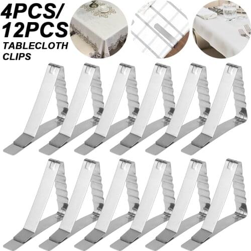 4/12Pcs Tablecloth Clips Stainless Steel Table Cloth Cover Clamps Outdoor Picnic Holders for Picnics Weddings Graduation Party