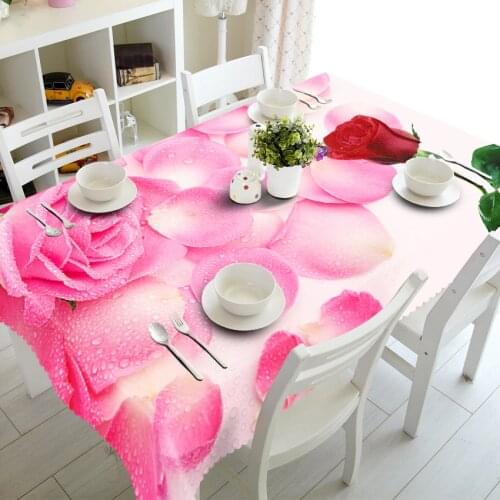 Meijuner Customize 3D Tablecloth Colored Floral Scenic Dust-proof Rectangular Pink Table Cover For Party Home Decoration