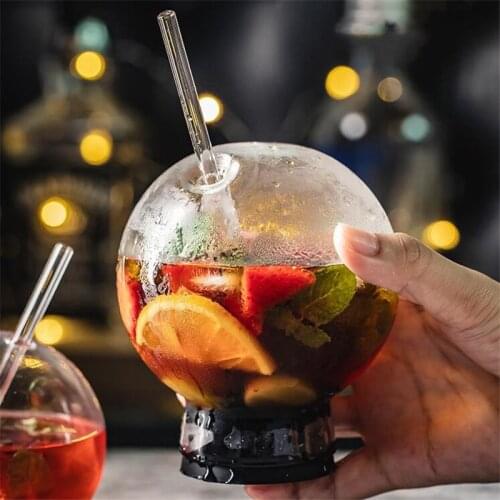 Drinking Straw Cup Transparent Round Cocktail Wine Juice Beer Glass Home Bar Party