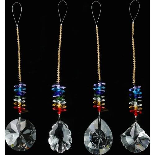 Chakra Suncatcher Crystal Prisms Glass Art Faceted Chandelier Crystal Pendant Rainbow Maker Reiki Hanging Home Wedding Decor