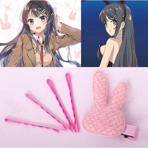 Sakurajima Mai Hair Clip Anime Seishun Buta Yarou Series Kawaii Lolita Girls Rabbit Cosplay Accessories Hairpin Pink Headwear
