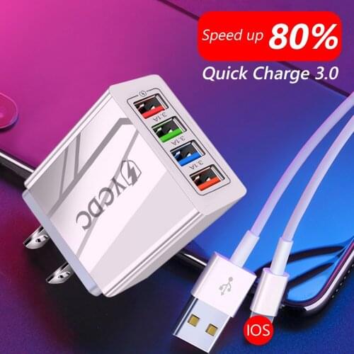 1/4 Usb Ports 5v 2A/3.5A Fast Charger Smart Phones Quick Charge 3.0 Wall Mobile Phone Tablet Chargers For Iphone Xiaomi Samsung
