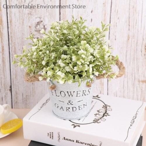 1PC Metal Buckets Planters Flower Decorative Vases Flowerpot With Rope Handles