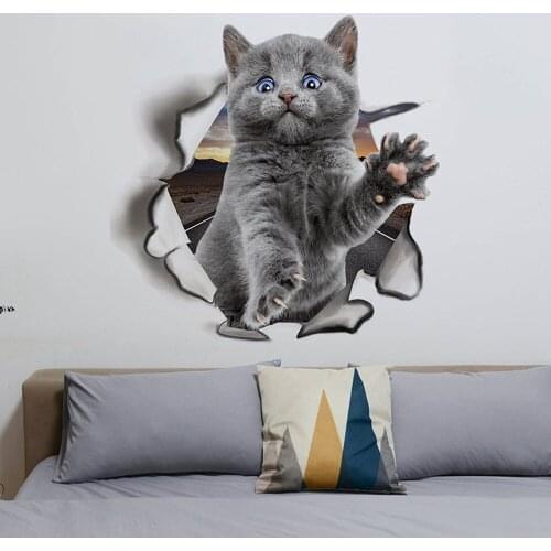 1pc Cute Cats 3d Wall Sticker For Living Room Childrens Room Home Decoration Art Decals Mural Kitten Puppy Stickers Wallpaper