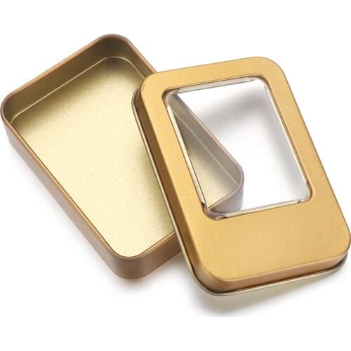 1PC New Rectangular Clear Window Top Metal Tin Can Box Silver Blank Storage Case Crafts Survival Kit Jewelry Candy Earrings Box