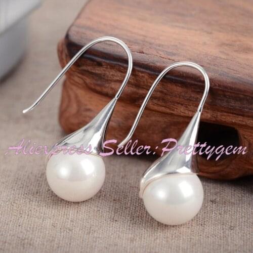 12mm Round Agates Shell Turquoises Stone Beads Fashion Jewelry Modern Drop Hanging Earrings For Woman Christmas Gift 1 Pair