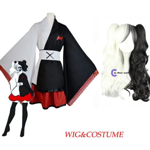 2020 New Anime Danganronpa monokuma cosplay pinafores kimono dresses kids men women halloween cosplay costume wig custom sizes