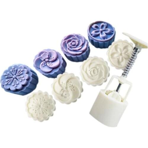 4/6 Style Kitchen Flower Mooncake Mold 100g DIY Hand Pressure Fondant Moon Cake Mould Cookie Cutter Pastry Baking Mooncake Tool