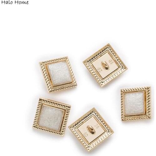 5pcs White Enamel Sparkling Gold Square Metal Buttons for Clothing Coat Bag Headwear Sewing Decorative Accessories 25mm