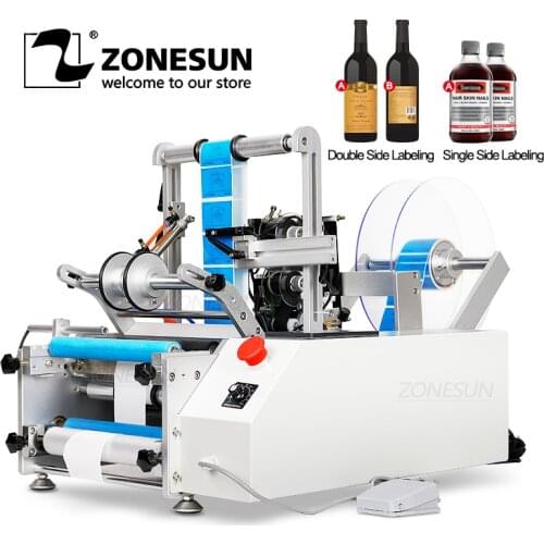 ZONESUN LT190 Automatic Plastic Tin Can Round Glass Bottle Double Side Labeling Machine Sticker Labeller