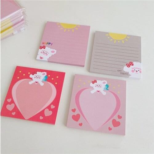 Pink Cartoon Memo Pad 50 Sheets Cute Puppy Horizontal Line Love Creative Mini Note Message Paper To Do List Kawaii Stationery