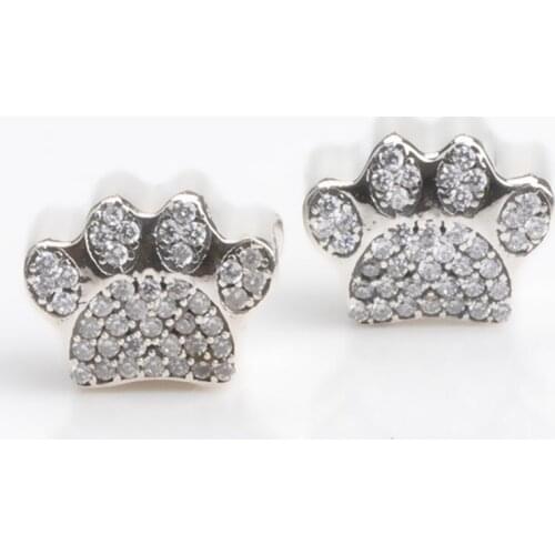 Hot Sale Silver Color Charm Bead Fashion Cat Paw Full Crystal Beads For Original Pandora Charm Bracelets & Bangles Jewelry