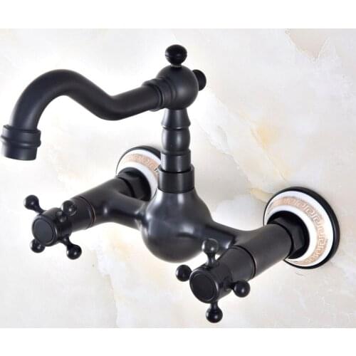 Black Oil Rubbed Bronze Bathroom Kitchen Sink Faucet Mixer Tap Swivel Spout Wall Mounted Two Handles mnf878
