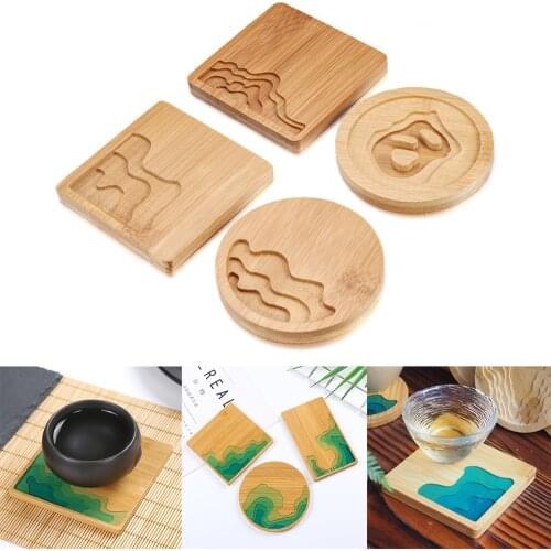 Wooden Coaster Mold Plate Casting Mould UV Resin Wood Tray Dish Bamboo Cup Pad for DIY Epoxy Coaster Crafts Making Accessories