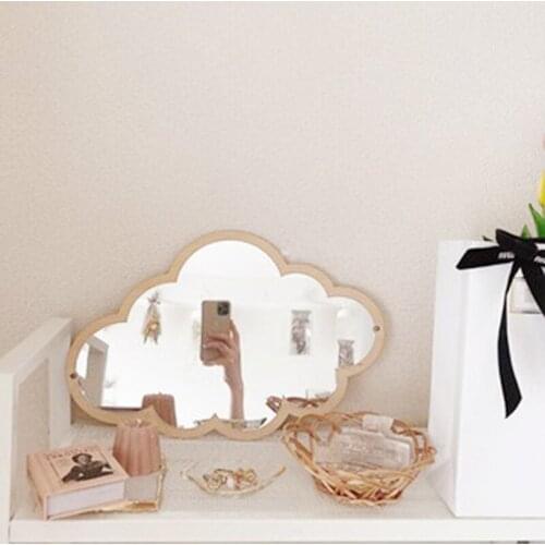 Wooden Frame Acrylic Makeup Mirror Irregular Cloud Shape Decorative Mirror Cosmetic Beauty Tool Wall Room Home Decor