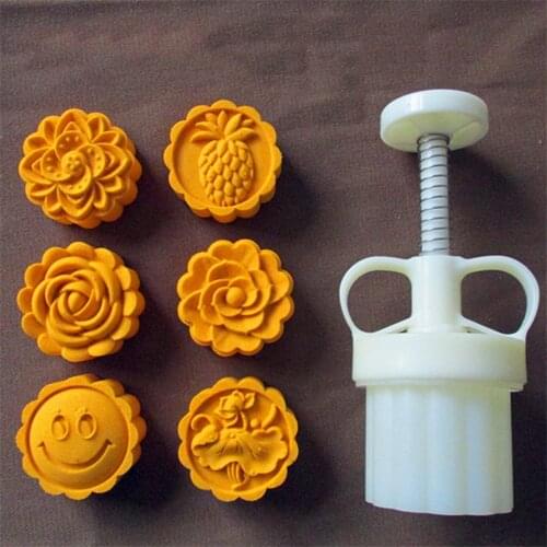 New 3D Mid Autumn Festival Hand Pressure Moon Cake Mold With 6 Stamps Cake Molds Set Hand Pressure Moulds DIY Craft Making
