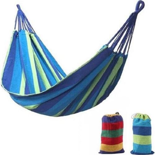 Hammock outdoor single Color Stripe Outdoor Indoor Leisure Lazy Canvas Hammock Camping Swing Bed Camp Sleeping Gears