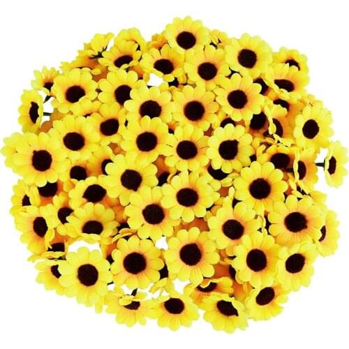 50pcs Silk Sunflower Artificial Daisy Flower Head For Wedding Party Supplies DIY Scrapbooking Christmas Wreath Gifts Box Decor