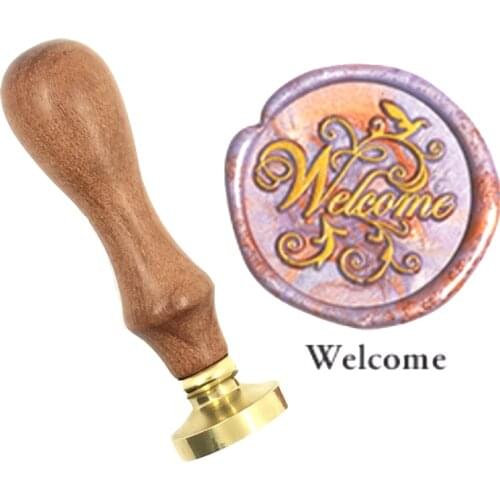 Exquisite Paint Wax Stamp welcome brass stamp wood handle,DIY Ancient Seal Retro Stamp,Personalized Wax Seal High Quality08