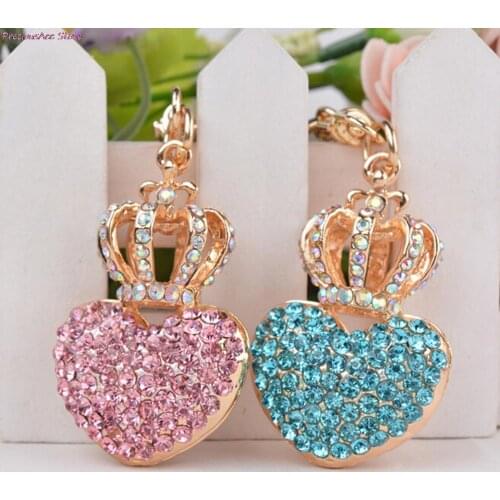 Beautiful Crown Heart Lovers Beautiful Keyring Keychain gold-color design Bling Bling Crystal 2.13''X1.34''(inch)