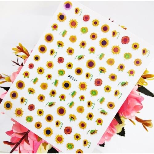 Beautiful Sunflowers 3D Nail Sticker Art Slider Foil Design Summer Flower Nails Decoraciones Self Adhesive Manicure Accesorios