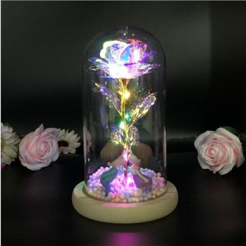 Colorful gold foil rose flower decoration toy creative glass cover valentines day gift toy