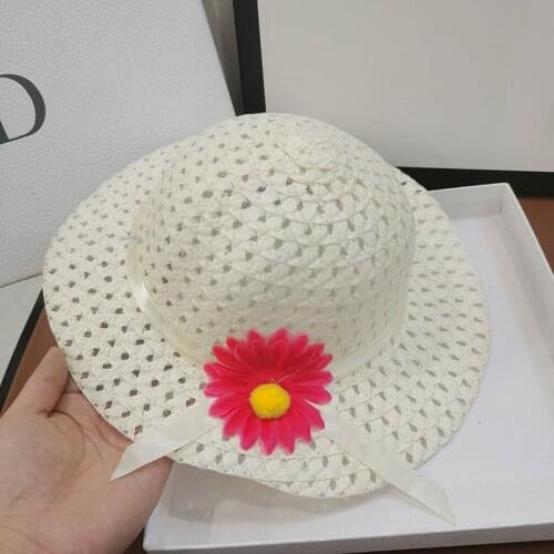 HT492 New Summer Children Beach Hats Set Wide Brim Yellow Straw Wide Hat 3-7 old years Childrens Holiday Travel orange Sun Hat