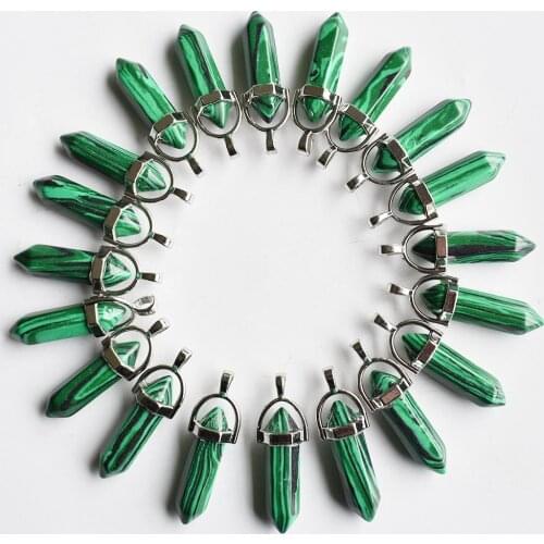 Fashion good quality malachite stone hexagonal pillar charms pendants fit necklace making 24pcs/lot Wholesale free shipping