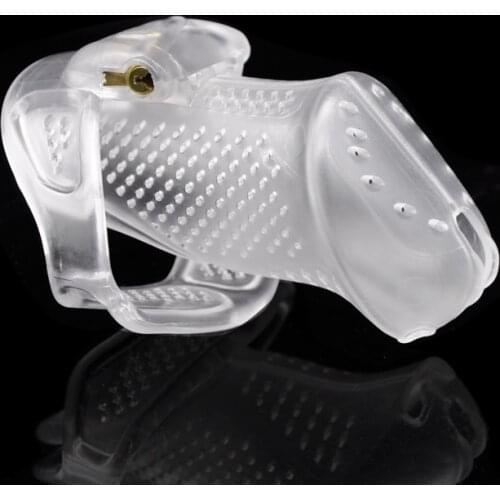 2018 Male Long Perforated 3D Cock Cage With 3 Arc Penis Ring 5 Plastic Lock 1 Br Built-in Lock Chastity Device Adult Sex Toy