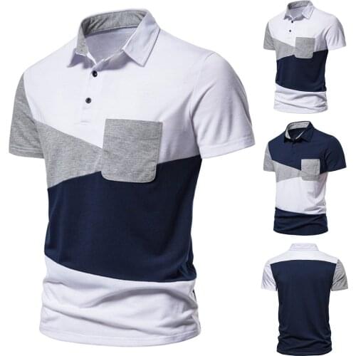 Mens Polos Shirts Summer Three-color Stitching Short-sleeved Lapel T-shirt Men Clothing Slim Casual Shirts Camisas De Hombre