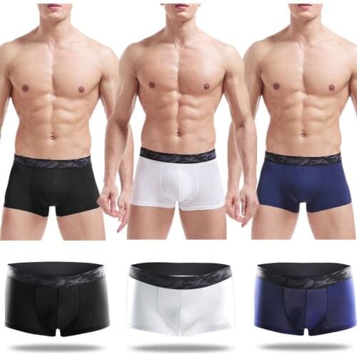 Men Breathable Seamless Underwear Ice Silk Boxer Shorts Underpants Male Comfortable Solid Panties