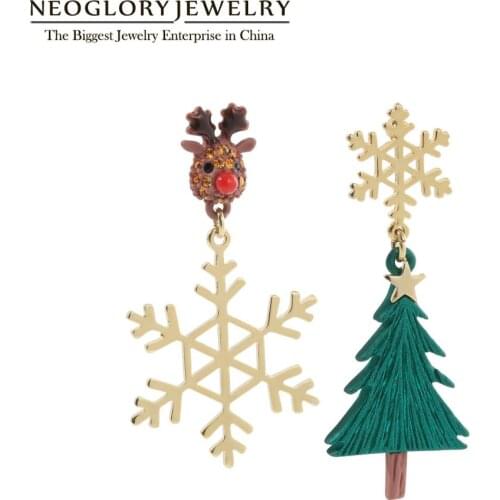 Neoglory Delicate Christmas Tree_Snow_Elk Jacket_Earrings For Women Golden Crystal Enamel Drop Earrings Holiday Gifts