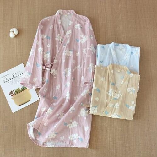 Spring Summer Nightgown 100% Cotton Gauze Pajamas For Women Cardigan Nightdress Kimono Bathrobe Home Clothes Sweat Steaming