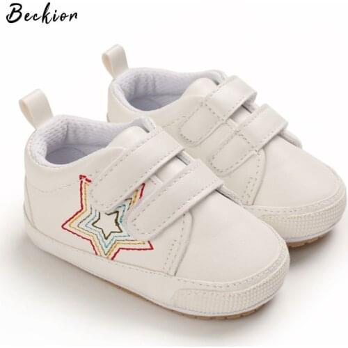Beckior 2021 New Baby Shoes Girl Boy Unisex PU Leather Rubber Sole Non-slip Hook Loop Moccasins Infant Toddler First Walkers