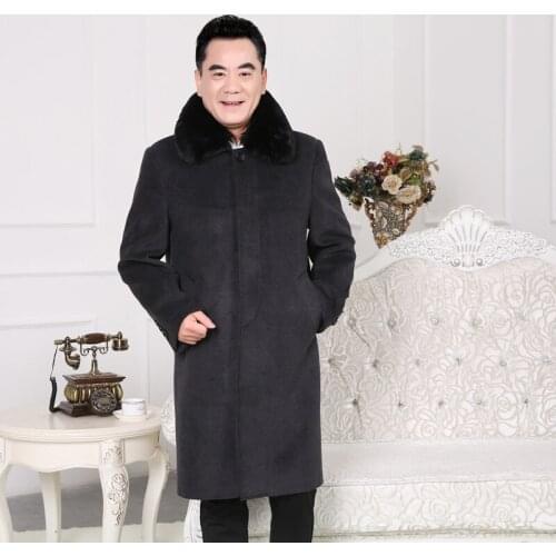 New Arrival Winter Mens Long Woolen Coat Fur Collar Warm Woolen Coats Male Solid Color Slim Casual Windbreaker Jacket 5XL