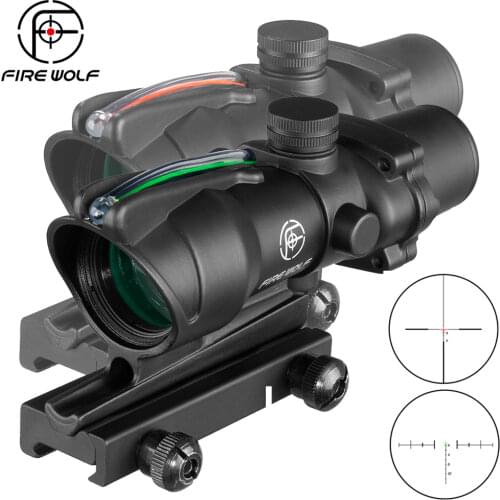 Fire Wolf 4X32 Hunting Riflescope Real Fiber Optics Grenn Red Dot Illuminated Etched Reticle Tactical Optical Sight