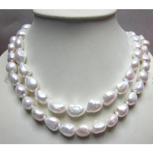 New 7-8mm White Real Natural Baroque Pearl Necklace Long 33"