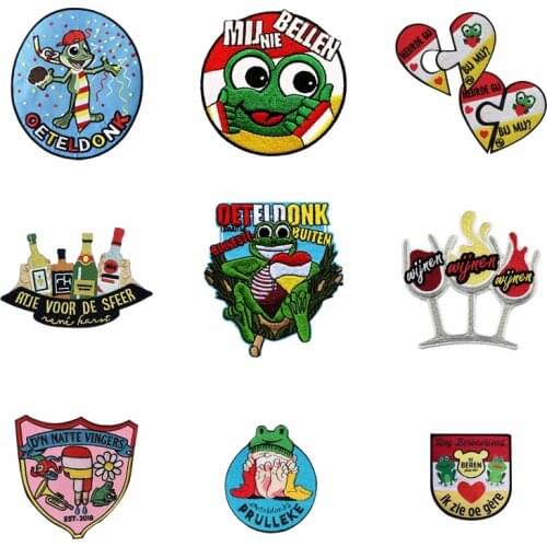 Iron On Patches Oeteldonk Frog Patch On Clothes Embroidered Patches For Clothing diy Patch Sewing On Garment Apparel Accessories