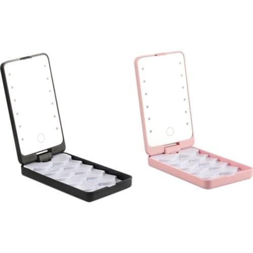 Portable Makeup Box LED Eyelash Storage Box with Mirror False Eyelash Holder Case Organizer Box Makeup Tool