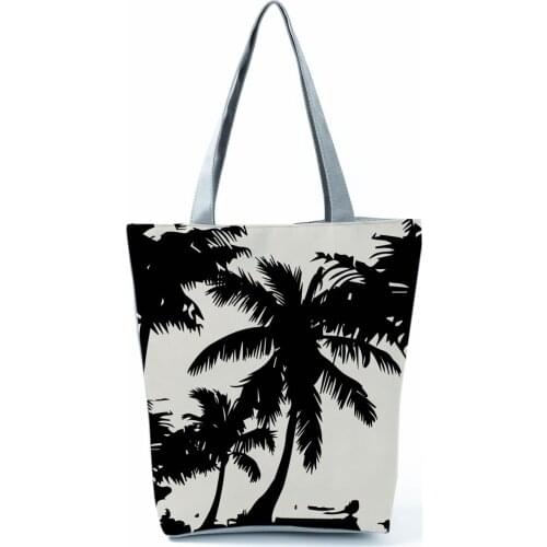 Landscape Casual Shoulder Bag Eco Reusable Shopping Bag Coconut Tree Shadow Printed Handbags High Capacity Travel Bag Eco Tote