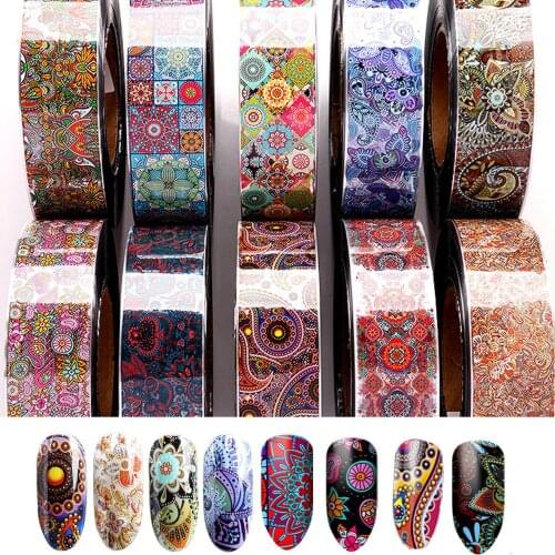 Bohemian Nail Sticker Mandala design Roll Transfer Flower Decals Galaxy Starry nails painting art foil decorations Diy 4cmx500M