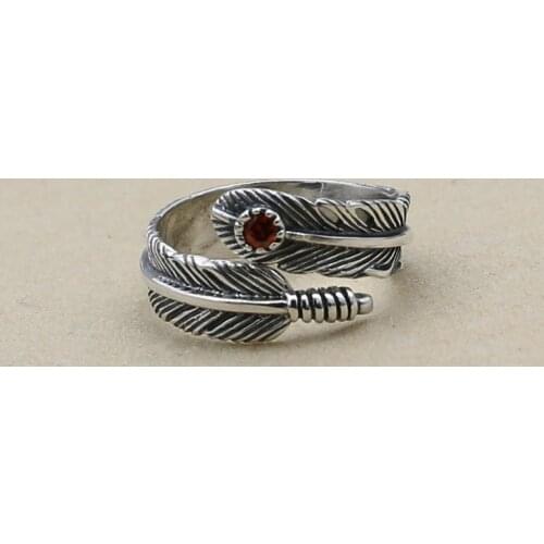 Takahashi Kagura Goro Handmade Jewelry Thai Silver Feather Red Crystal Ring S925 Sterling Silver Retro Couple Ring