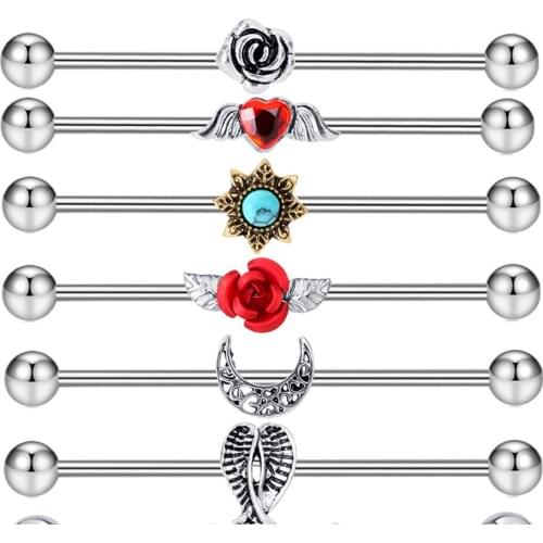 TIANCIFBYJS Fancy Industrial Barbell Earring 14g Surgical Steel Tragus Helix Conch Piercing Set Cartilage Body Jewelry 60/120pcs