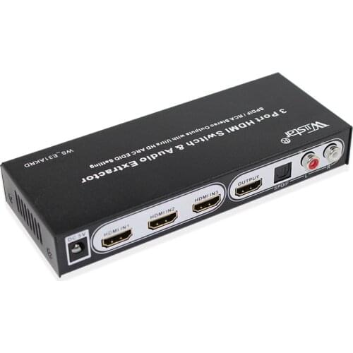 Wiistar new style 3 Port Switch HDMI MHL Audio Extractor SPDIF/RCA stereo out puts whith oltra HD ARC EDID sotting