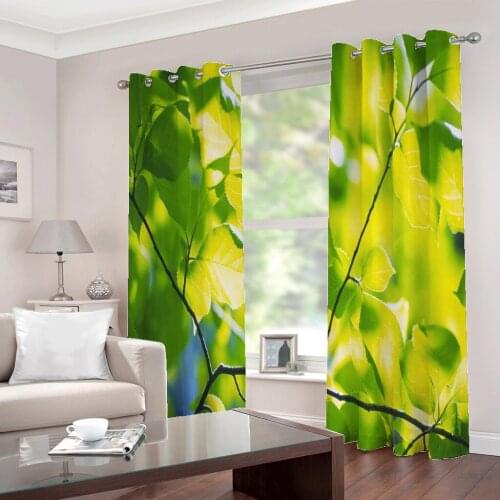Custom 3D Curtain Forest Leaves Sunset Sunlight Shining Blackout Window Drapes for Living Room Bedroom Home Decor Sets