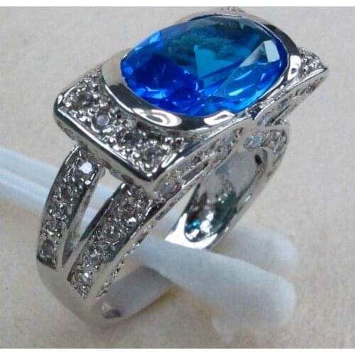 Fleure Esme vintage Engagement wedding rings Jewelry for women dropshipping Blue Cubic Zirconia Rhodium Plated R908 size 6 7 8 9