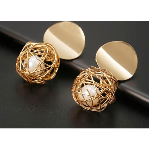 Golden Hoop Earrings Korean Geometry Metal Gold Earrings For women Female Retro Drop Earrings 2021 Trend Fashion Jewelry